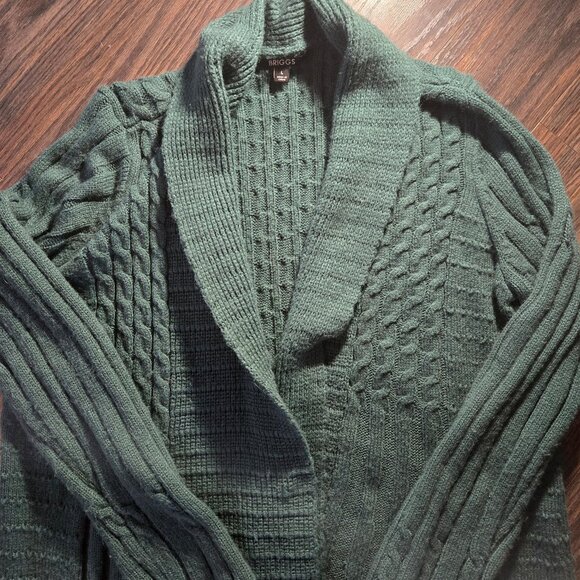 BRIGGS 100% Acrylic Forest Green Cozy Cable Knit Cardigan Sweater SIZE L - Picture 3 of 5